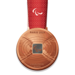 Illustration einer Bronzemedaille an rotem Band mit dem Paralympics-Symbol